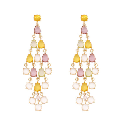 Exaggerated Long Water Drop Shape Glass Pendant Statement Earrings with Trendy Chain and Unique Tassels - Perfect for Fashion-Forward Individuals