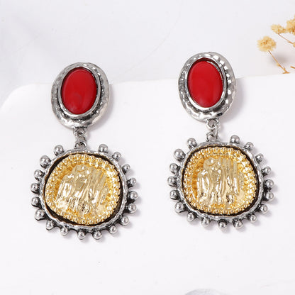Chic Vintage-Inspired Alloy and Resin Geometric Drop Earrings - Perfect for Any Occasion, from Parties to Formal Events