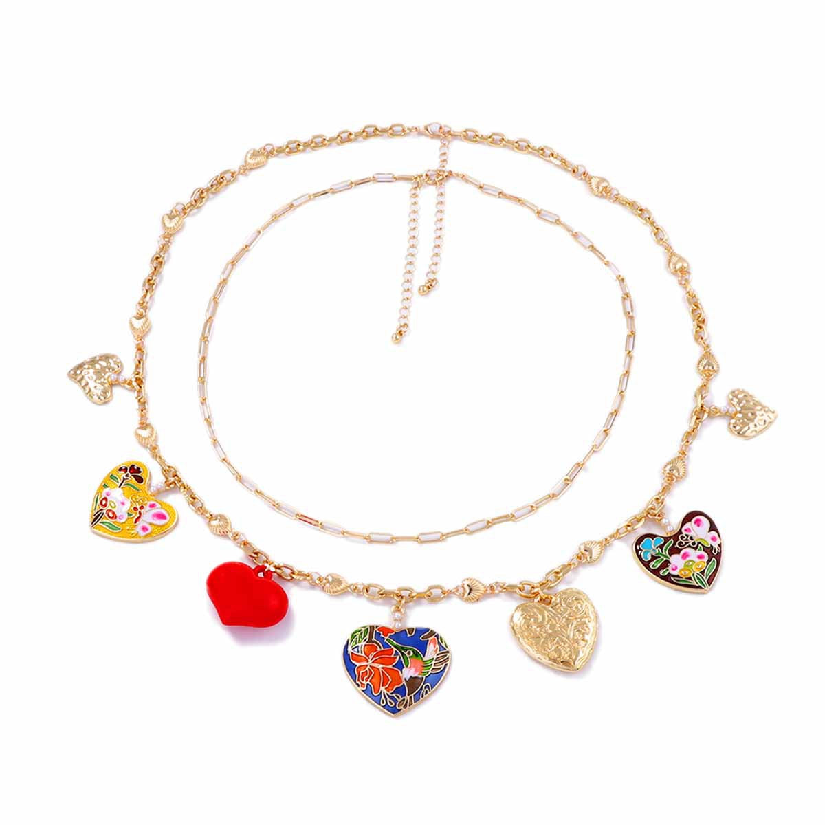 Bohemian Chic Double-Layer Alloy Heart Pendant Necklace - Unique Drip Oil Design for Stunning Layered Style