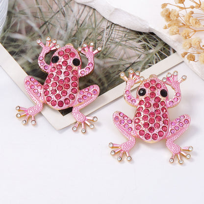 Exquisite Creative Alloy Frog Ear Studs with Shimmering Zircon and Imitation Pearl - Unique Animal-Inspired Jewelry for Stylish Women
