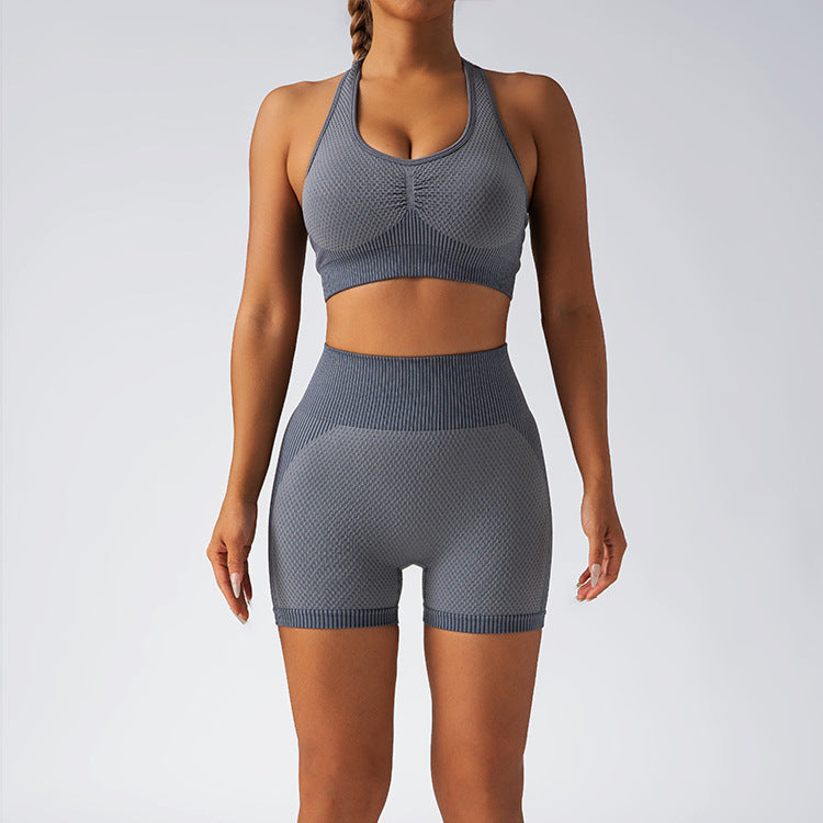 Seamless Quick Dry Women's Running Workout Set with Built In Chest Padding High Waisted Seamless Fitness Shorts Yoga Top for Comfort and Performance