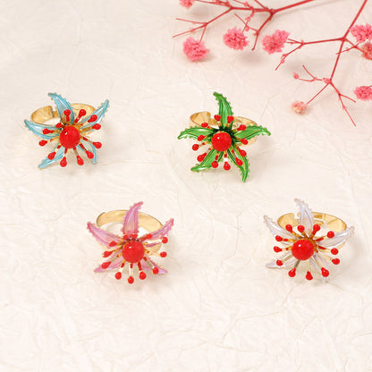 Bohemian-Inspired, Elegant and Bold Spray-Painted Floral Open Ring for Women – Perfect for Daily Commuting and Special Occasions