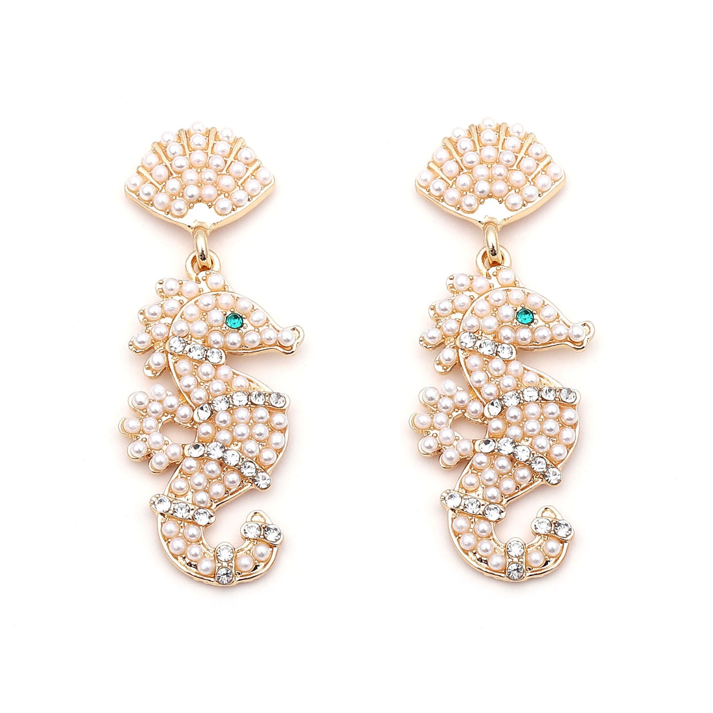 Chic  Eco-Friendly Seahorse Earrings with Pearl Accents – Unique, Luxurious, and Playful Design Perfect for Any Occasion