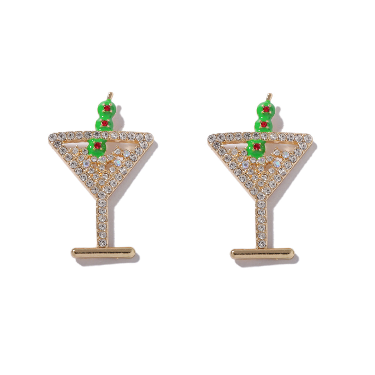 Stunning Creative Alloy Champagne Glass Earrings with Dazzling Rhinestones - Minimalist Fruit Cocktail Studs for Women