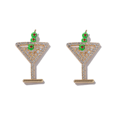 Stunning Creative Alloy Champagne Glass Earrings with Dazzling Rhinestones - Minimalist Fruit Cocktail Studs for Women