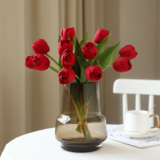 Realistic Touch Moisturizing Artificial Tulip Flowers - Luxurious Silk Fabric Floral Arrangements for Home, Hotel, and Photography Decor