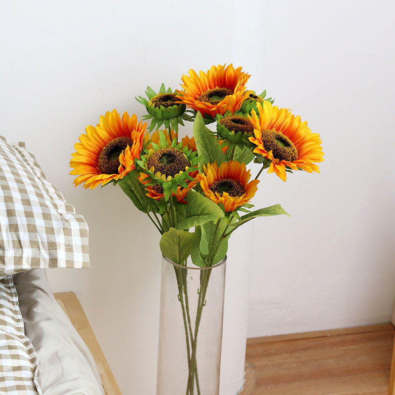 Single Stem Triple-Headed Rustic Sunflower - Realistic Silk Flower for Weddings, Photography, and Home Decor