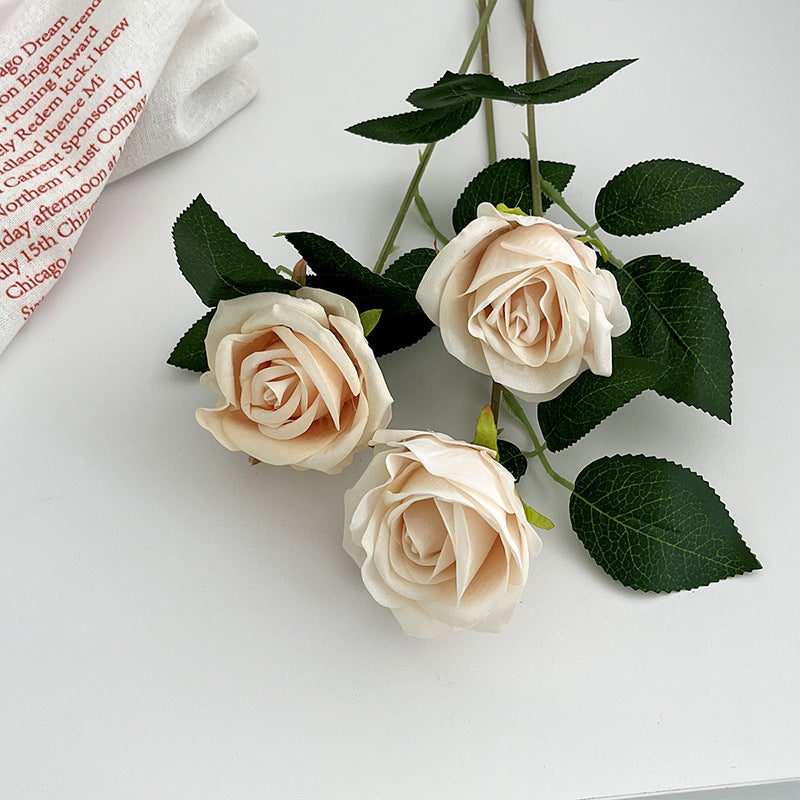 Elegant Single Velvet Faux Rose - Perfect for Valentine's Day, Wedding Decorations, and Hotel Accents - Luxurious and Realistic Floral Arrangement