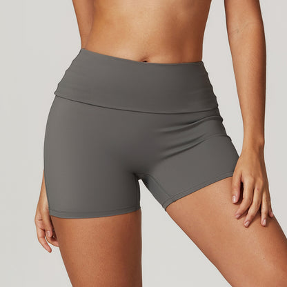 High Waisted Women's Yoga and Running Shorts Ultra Comfortable Tummy Control Summer Activewear with Fold Over Design for Enhanced Lift