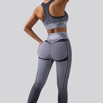 Gradient Yoga Outfit Set High Waisted Butt Lifting Leggings with Shockproof Sports Bra for Running and Fitness