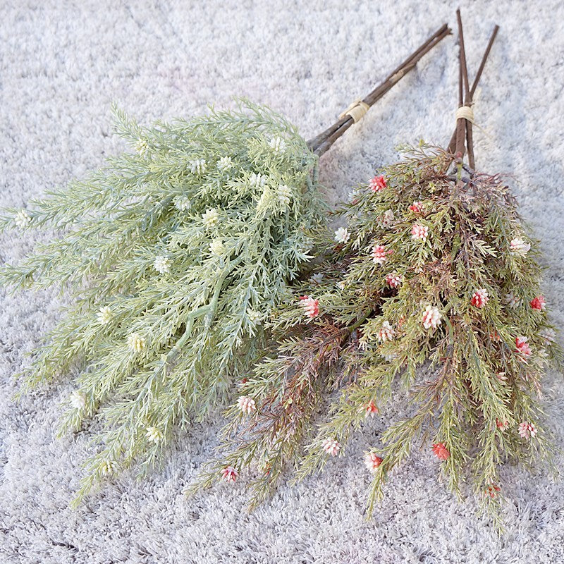 L384 Artificial Blossom Bouquet with Three Branches of Powdered Pine and Juniper - Perfect for Home Décor, Weddings, and Floral Arrangements