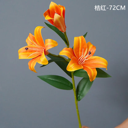 3D Artificial Lilies - Luxurious Home Décor, Elegant 3-Stem Floral Arrangement for Weddings and Celebrations