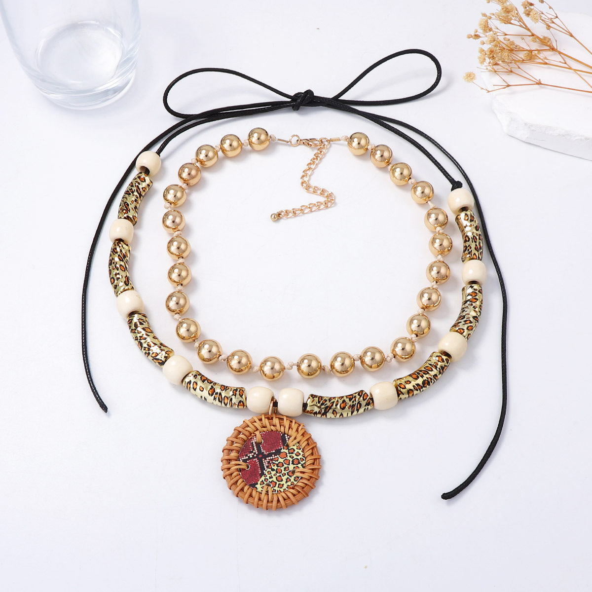 Stylish Boho-Inspired Double-layer CCB Leopard Print Beaded Casual Necklace for Women – Versatile and Chic Accessory for Any Outfit