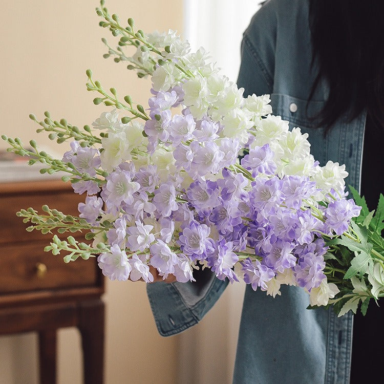 Realistic Faux Flower Two-Pronged Larkspur - Plush Blue Hyacinth for Wedding Aisle Decorations, Perfect for Celebrations and Events