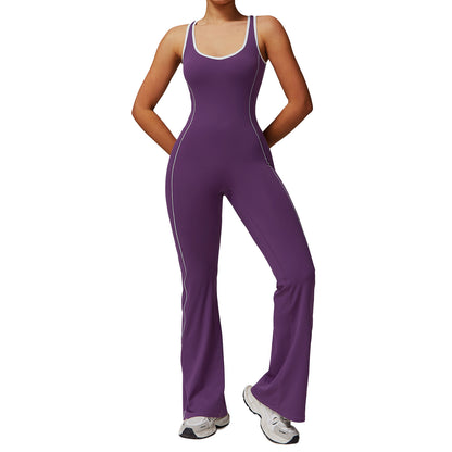 Hollow Back Yoga Jumpsuit Dance Ready Bodysuit with Butt Lifting Design and Flared Ankle Ideal for Yoga Dance and Fitness Model 5009