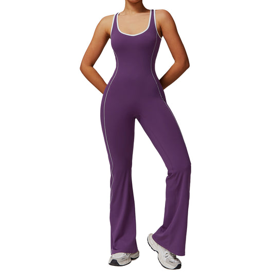 Stunning Hollow Back Yoga Bodysuit Dance Activewear with Lifted and Ruffled Flares Style 5009