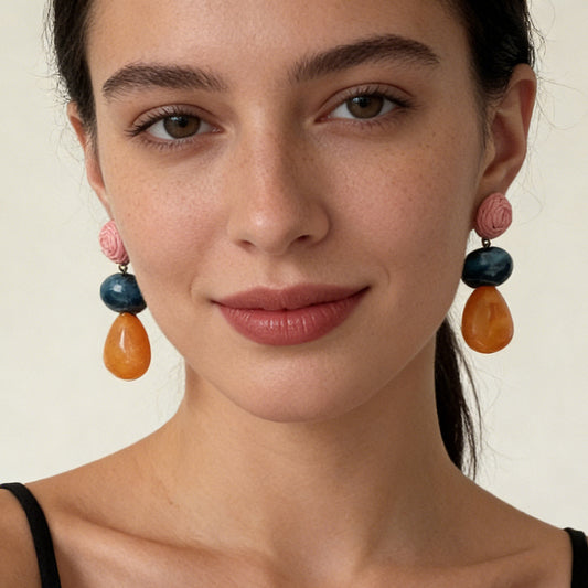 Elegant Korean-Designed Vintage-Inspired Geometric Resin Floral Dangle Earrings for Women - Unique, Minimalist Style Perfect for Any Occasion