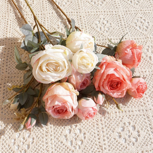 Lifelike Single Stem Edged Friendship Rose - Elegant Faux Flower for Weddings, Event Displays, and Home Décor