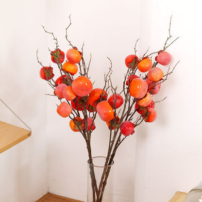 Realistic Artificial Persimmon Branch with 7 Fruits - Perfect for Home Decor, Hotels, and Retail Spaces - Luxurious and Exquisite Design for a Touch of Elegance