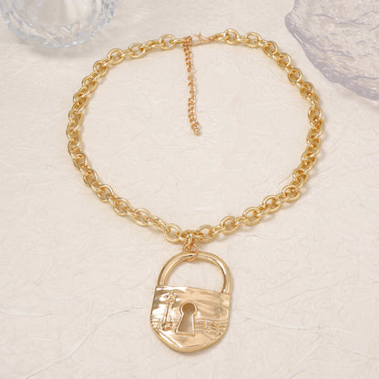 Chic Luxury Casual Minimalist Exaggerated Alloy Key Lock Pendant Chain Necklace – Elevate Your Style with Unique Fashion Statement Accessories