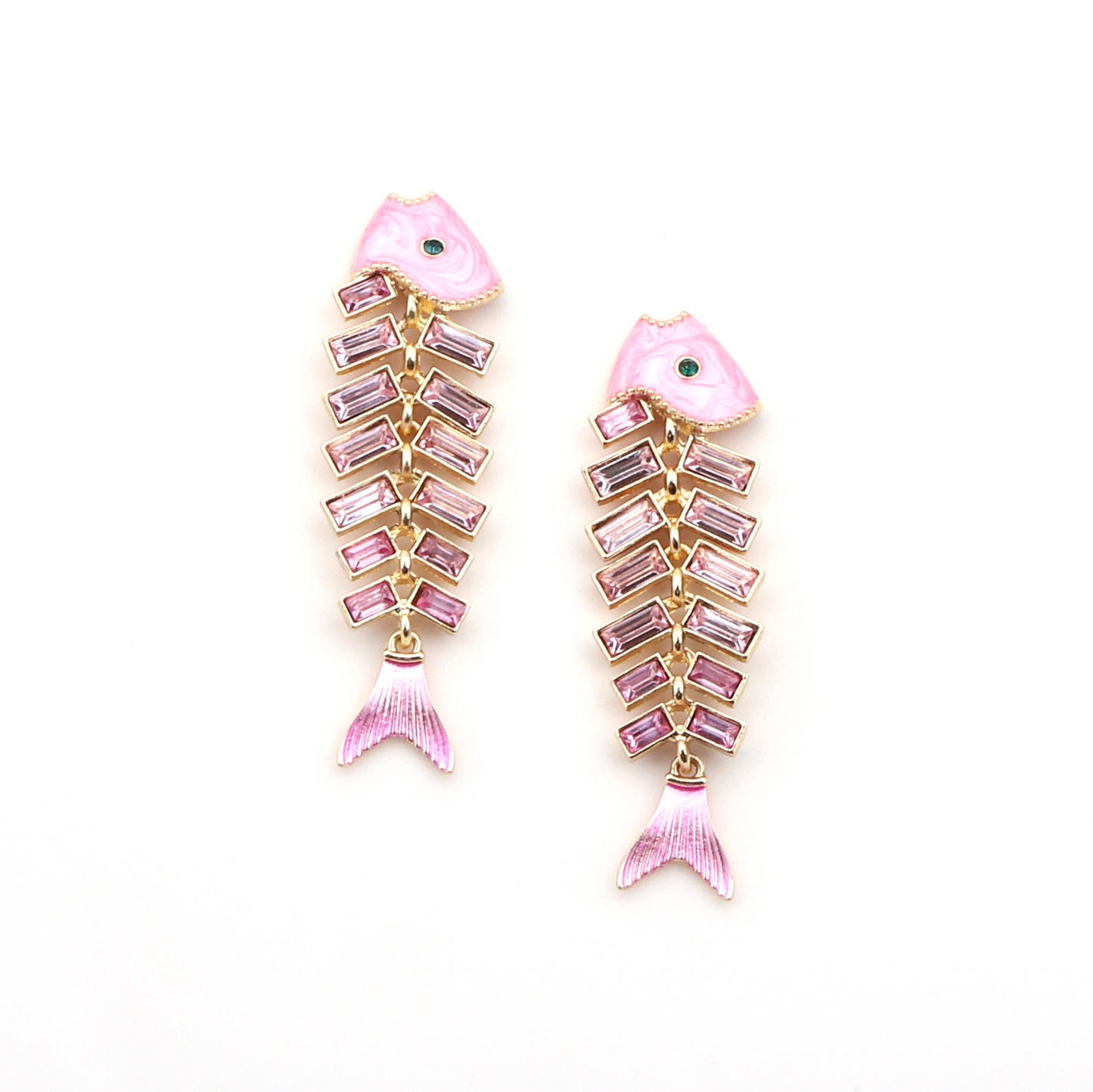 Vintage-Inspired Fishbone Drop Earrings with Rhinestone Accents – Unique Zinc Alloy Animal-Inspired Jewelry for Women