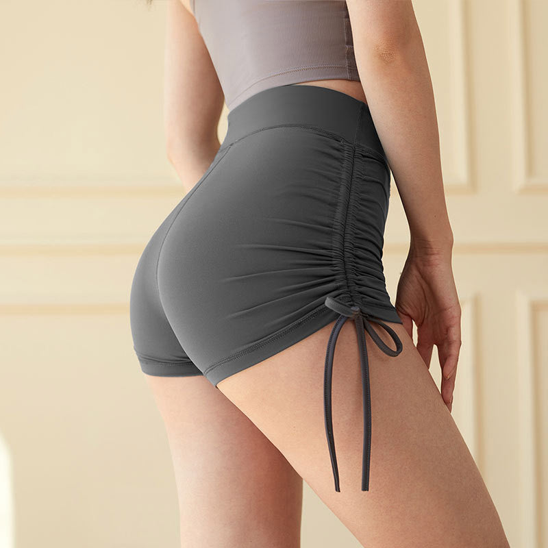 Women's Wrinkled Drawstring Yoga Shorts Comfortable Non See Through Workout Running Bottoms for Active Lifestyle