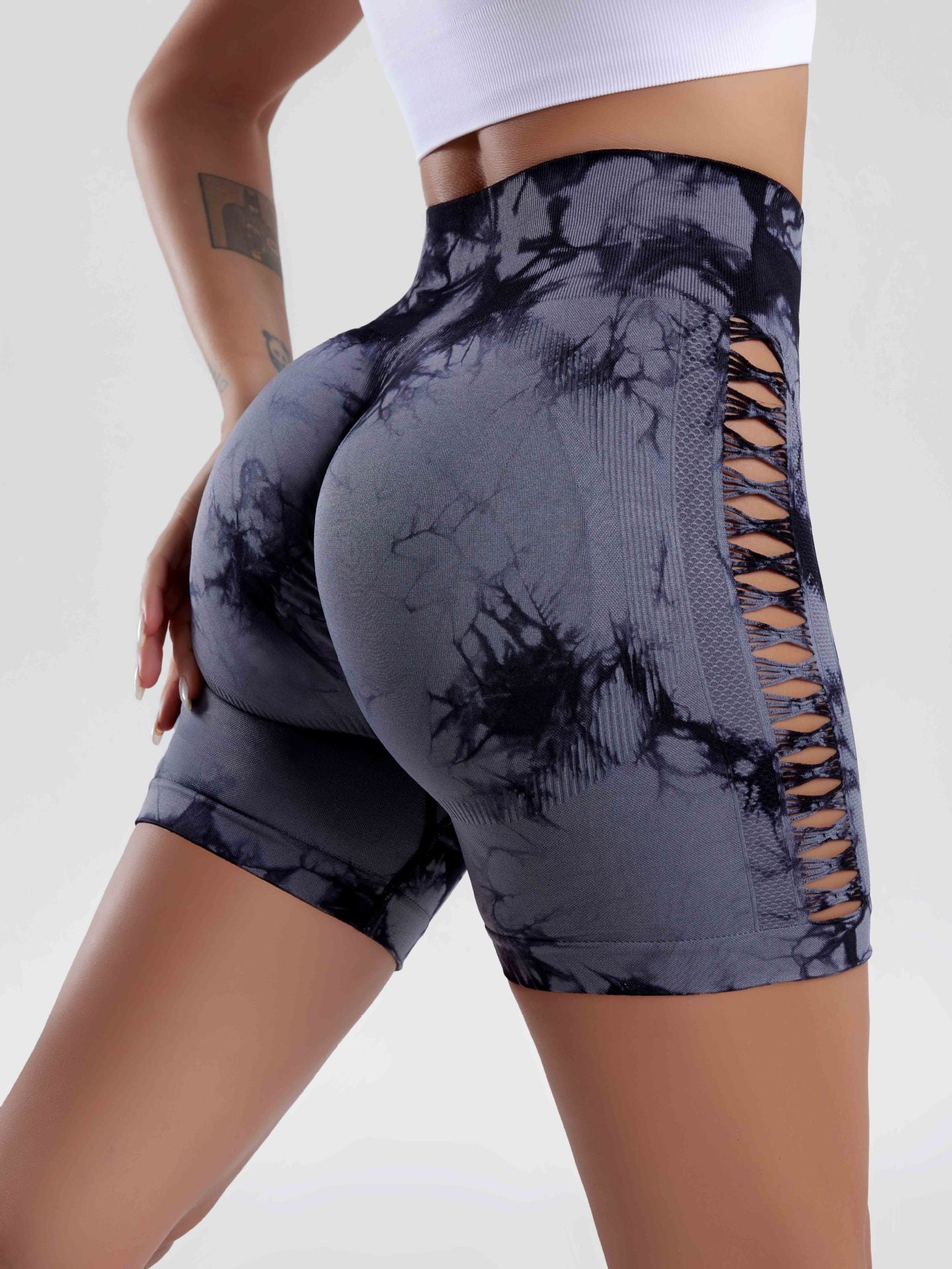 Women's High Waisted Tie Dye Mesh Yoga Shorts Quick Dry Lifted Butt for Outdoor Sports Running and Workouts