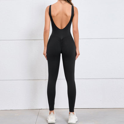 Hollow Back Peach Butt Lifting Bodysuit for Women Quick Dry Form Fitting Yoga and Fitness Jumpsuit 7448