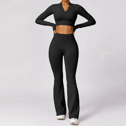 Seamless Slim Fit Yoga Set for Women Backless Design Butt Lifting Effect and Flared Leg Athleisure for Comfort and Flexibility