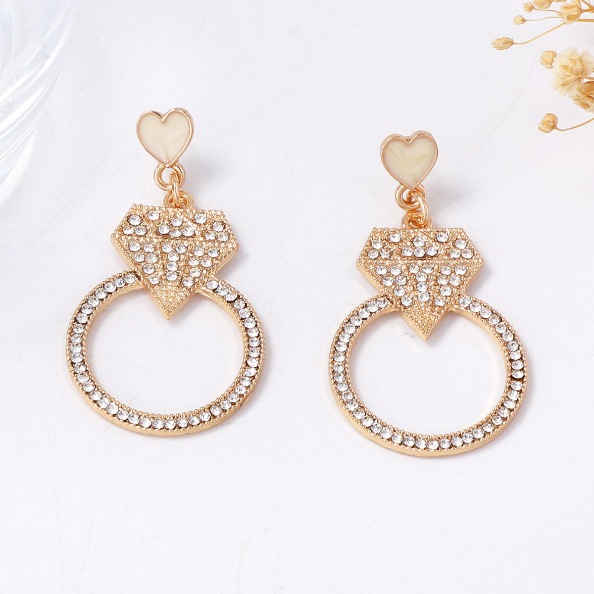 Exquisite Minimalist Alloy Geometric Round Earrings Covered in Sparkling Diamonds – Luxurious Versatile Jewelry for Women