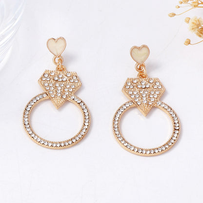 Exquisite Minimalist Alloy Geometric Round Earrings Covered in Sparkling Diamonds – Luxurious Versatile Jewelry for Women