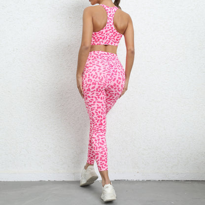 Leopard Print Yoga Set with Gorgeous Back Design High Waisted Peach Lifting Workout Outfit for Women