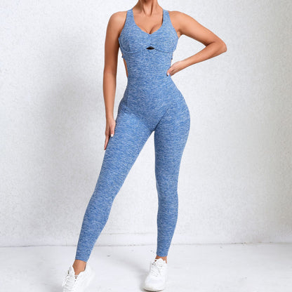 Autumn Winter Ruched Cut Out Yoga Jumpsuit with Flattering Back Design for Activewear Gym and Yoga Sessions