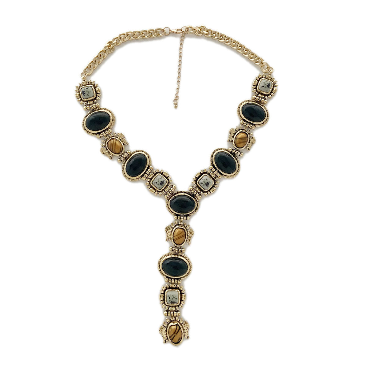 Stylish Autumn  Arrival: Unique Vintage Alloy Resin Gemstone Geometric Pendant Necklace for Women - Perfect for Enhancing Any Outfit with a Touch of Elegance