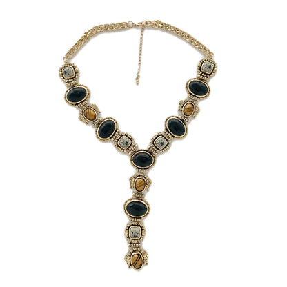 Stylish Autumn  Arrival: Unique Vintage Alloy Resin Gemstone Geometric Pendant Necklace for Women - Perfect for Enhancing Any Outfit with a Touch of Elegance