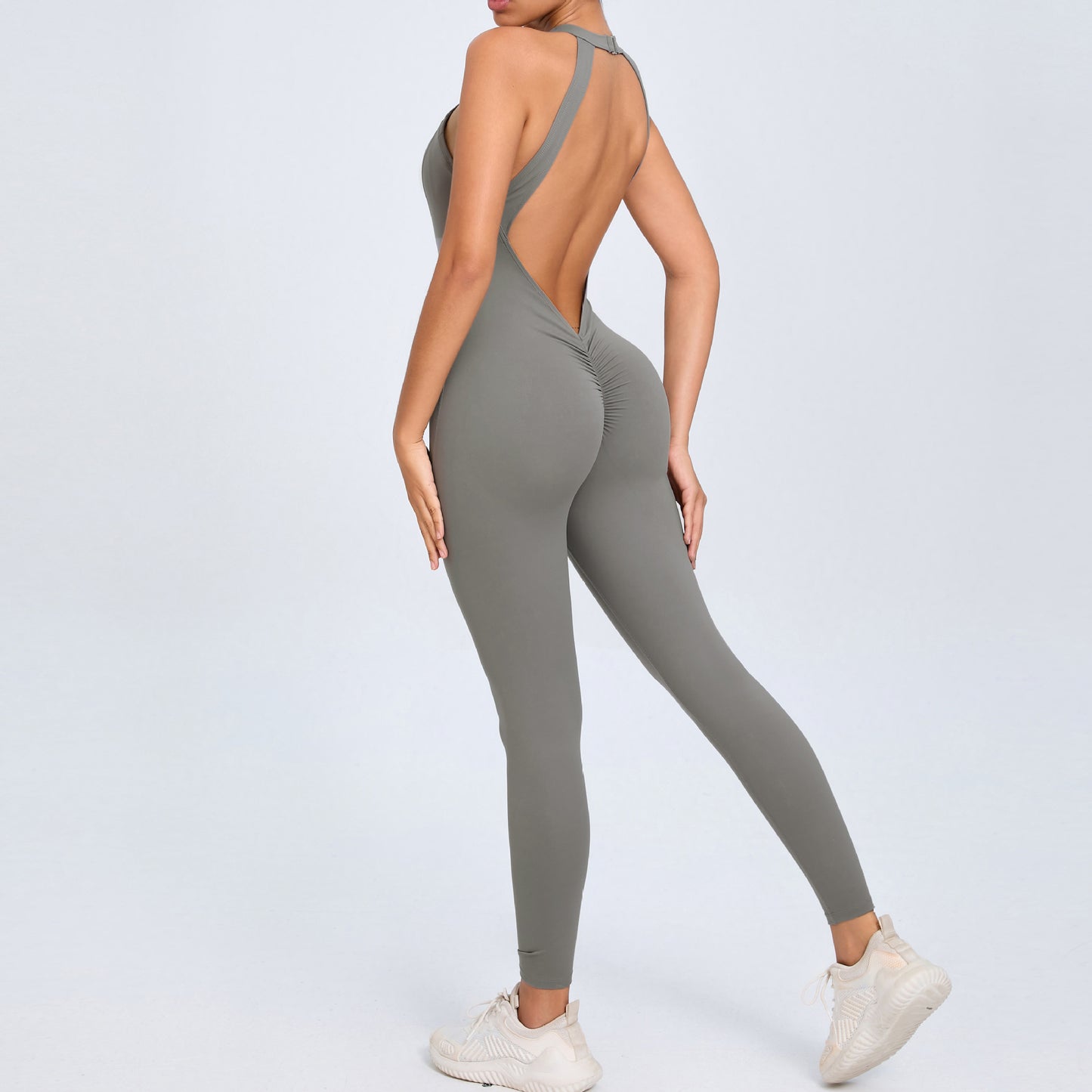 Women's Back Closure Yoga Bodysuit Peach Butt Lift Open Back Design Quick Drying One Piece Fitness Outfit for Comfort and Flexibility