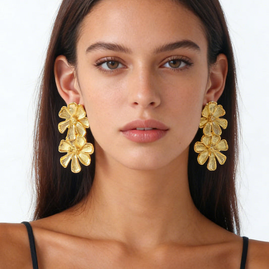 Chic Minimalist Vintage Alloy Statement Flower Drop Earrings - Versatile and Stylish Casual Everyday Jewelry for Women