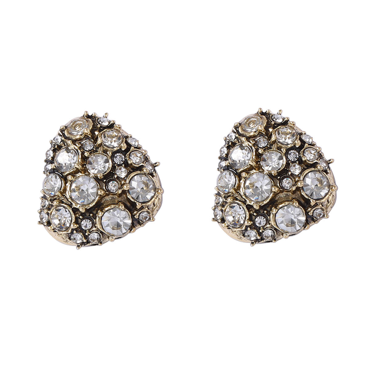 Stylish Geometric Color-Block Full Rhinestone Button Earrings - Elegant Lightweight Luxurious Statement Studs for Every Occasion