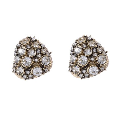 Stylish Geometric Color-Block Full Rhinestone Button Earrings - Elegant Lightweight Luxurious Statement Studs for Every Occasion