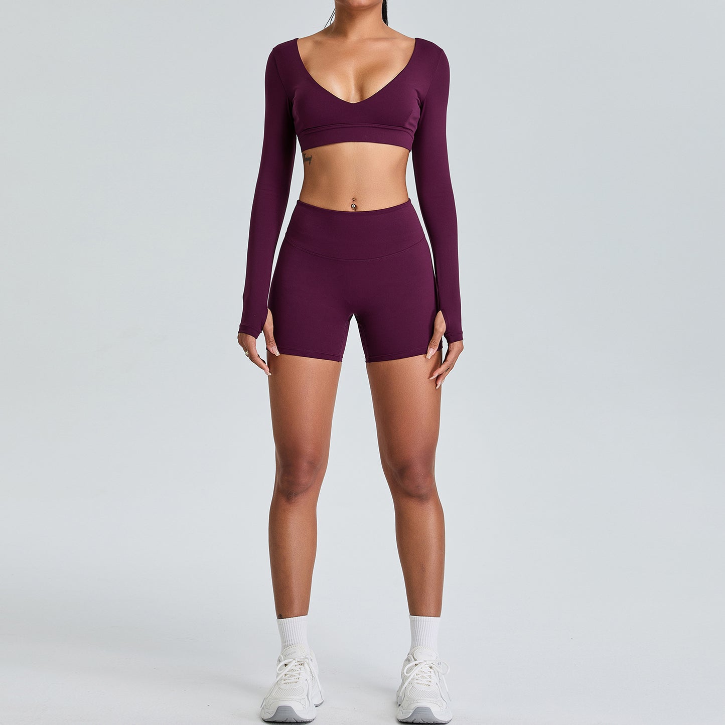 Elevate Your Workout with Our Luxurious V Neck Long Sleeve Yoga Set for Women Peach Lift Activewear for Comfort and Style