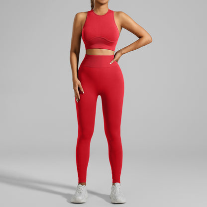 Seamless High Intensity Yoga and Running Set Breathable Ribbed Tank Top and Sports Bra for Comfort and Flexibility