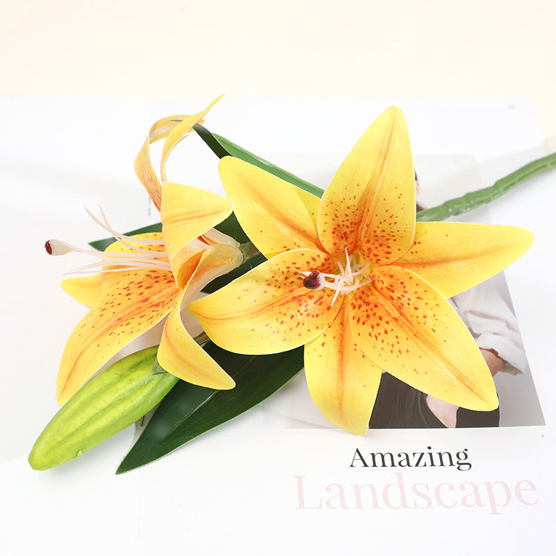 Stunning 2 Flower 1 Bud Artificial Lily Bouquet - Perfect for Wedding Decorations & Home Living Room Styling - Realistic Faux Floral Props for Photography