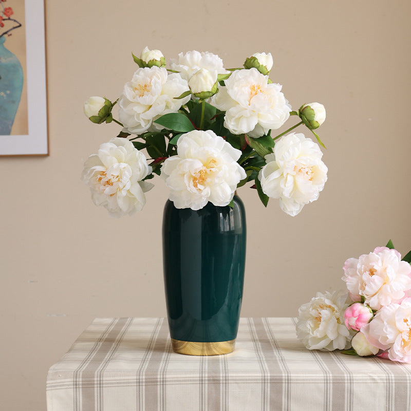 Double-Headed Peony and Medicinal Herb Silk Flower Bouquet - Lifelike Faux Floral Arrangement for Stunning Home Décor, Perfect for Living Room Centerpieces and Floral Art Displays