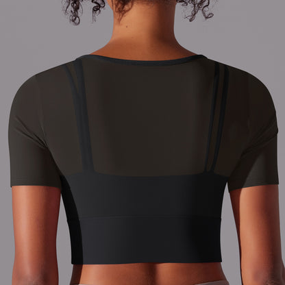 and Comfortable Women's Round Neck Short Sleeve Crop Top with Built in Bra for Fitness Yoga and Running for Active Lifestyles