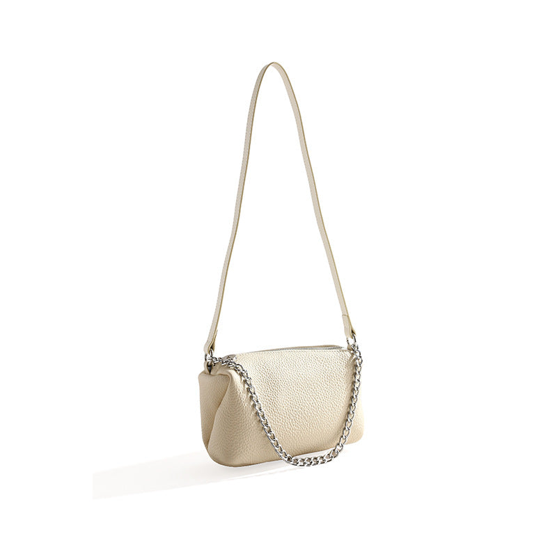 Genuine Leather Women's Round Cylinder Bag with Zipper Unique Design Chain Handle Versatile Shoulder Bag Elevate Your Fashion Game