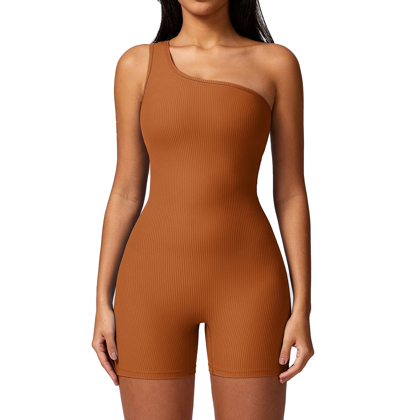 Sleek One Shoulder Sports Bodysuit Ribbed Stretchy Yoga Outfit with Beautiful Back Design Model 8616 for Comfort and Performance