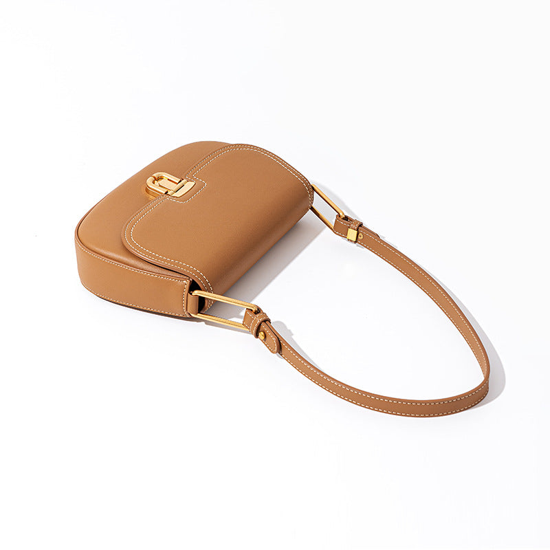 Designer Inspired Small Saddle Bag Genuine Leather Luxe Versatile Arm Hand Carry Dual Strap Shoulder Crossbody Style Korean Fashion Trend