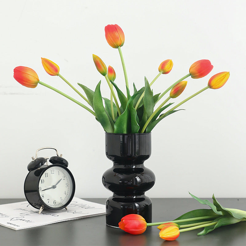 Realistic Faux Tulip Flower Bouquet - Set of 3 Soft Rubber Tulip Stems for Stunning Home Decor, Living Room Decoration, and Photography Props