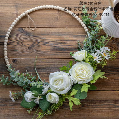 Stunning Artificial Flower Bouquet - Half-Circle Wall Decor with Pink Rose Gold Money Plant for Weddings, Celebrations, and Home Decoration - CF01442