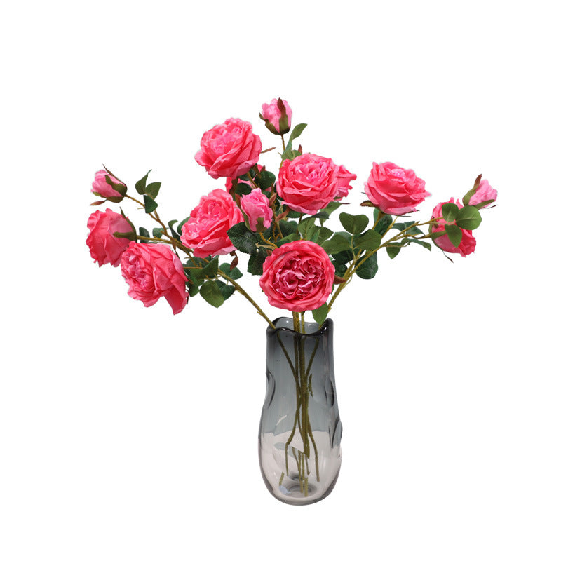 Stunning 3-Head Austin Rose Faux Flowers for Weddings, Home Décor, Living Room Table Centerpieces, and Dining Table Accents – Elegant Artificial Floral Arrangements